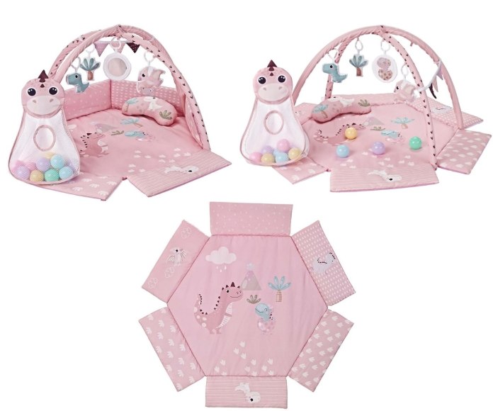 Mata edukacyjna dla noworodka niemowlaka dziewczynki, różowa, Dino 0+